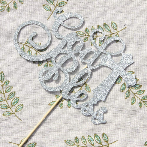 WeBenison God Bless Cake Topper Silver Glitter First Communion Baby Shower Decorations Bless This Child Party
