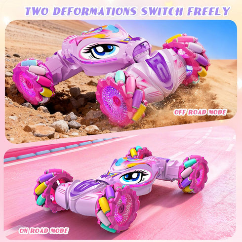 ZHYLLO 6-8-12, 2.4Ghz 4WD 6 7 8 9 10 11 12+ Unicorn Remote Control Car for Girls Age Pink RC Gesture Sensing Stunt