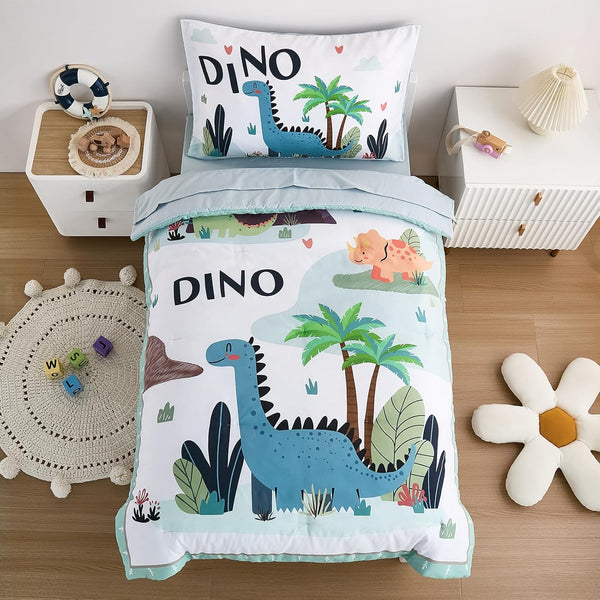 4-Piece Dinosaur Toddler Bedding Set for Boys - Soft & Skin Friendly