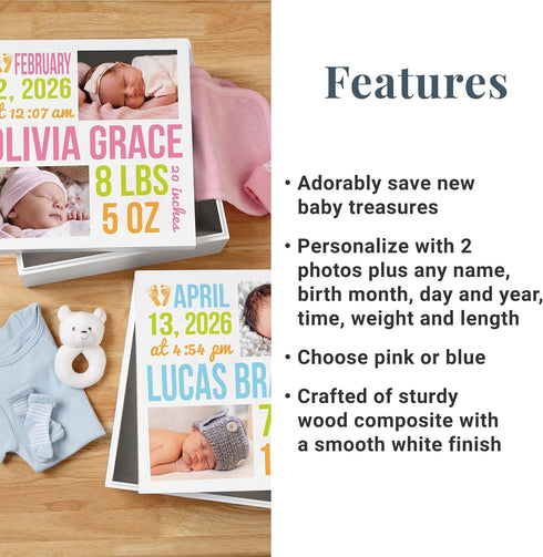 12" 6" Let's Make Memories Personalized Photo Keepsake Box for New Baby - Memento Storage - Memories Box - Nursery
