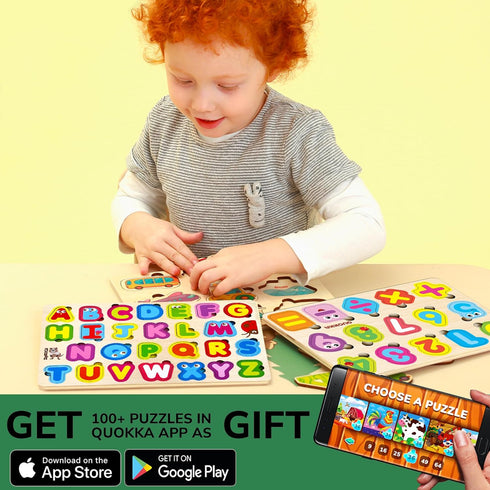 QUOKKA Wooden Puzzles for Toddlers 3-5, Alphabet Toddler Puzzles, Educational Toys for Boys and Girls