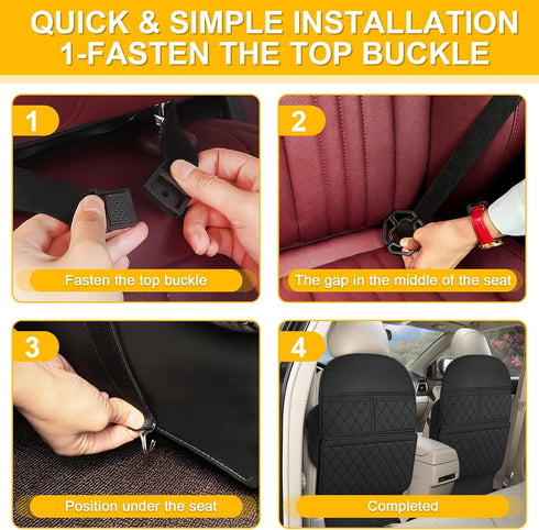 LCMWHOP Seat Back Protector - Leather Kick Mat with Storage Pockets, Front & Back Seat Cover for Kids -Large Capacity