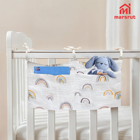 Crib Hanging Storage Organizer Bag, Baby Bedside Cribs Pocket, Cotton Material, Multifunctional Caddy Bags