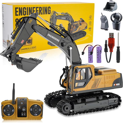 Dogern RC Excavator Toy for Boys 3-12, 3-IN-1 Bucket/Claw/Drill, 2.4GHz 14 Channel Construction