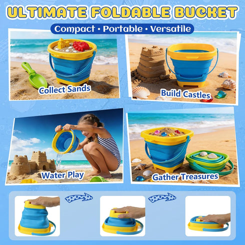 37 3-in-1 2 2 3-10 UBeesize PCS Beach Toys , Construction & Treasure Hunt Sand Toys with Collapsible Buckets, Trucks