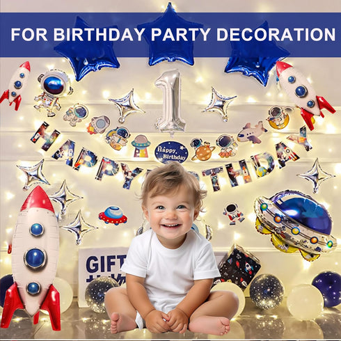 2 Pcs Large Rocket Balloons, 33 Inch Space Themed Party Decorations, Galaxy Balloons for Kids