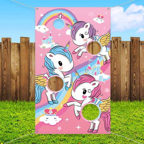 Blulu Unicorn Bean Bag Toss Game for Kids, Outdoor Toys with 3 Nylon Bean Bags, Birthday Party Game