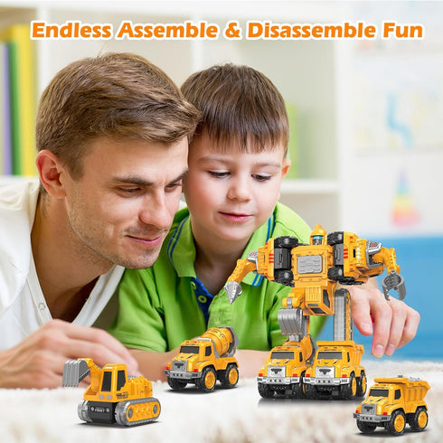 KESIYI 3 4 5 6 5-in-1 SetTransform 5+ Toys for Year Old Boys Detachable Construction Vehicles Robot Kids Toys Cars Easy