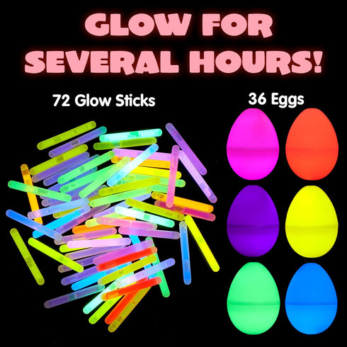 72 144 JOYIN Pcs Easter Eggs with Pcs Mini Glow Sticks for Kids Glow-in-The-Dark Basket Stuffers Fillers Gift, Easter
