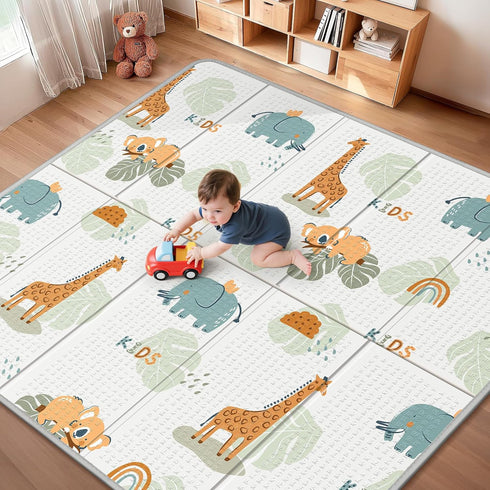79x71 Tummy Foldable Baby Play Mat for Floor, PIGLOG Extra Large Crawiling Play Mat for Babies, Waterproof & Portable