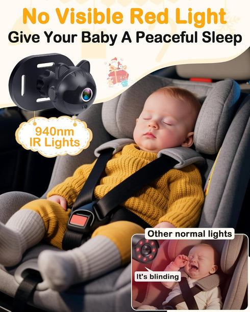 Thybro 1080P 6.8" 2-Kids Setup Dual Baby Car Camera: Night Vision Monitor from Head to Toe at Once - USB Plug & Play