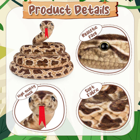 80" Snake Stuffed Animal Plush, Realistic Curling Giant Snake Plush Toys for Kids Zoologist Halloween Costume, Lifelike Boa Constrictor Stuff Snake Soft Plushies Toy Gifts for Kids Birthday Prank Prop