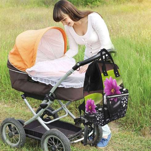 HCBPWVQA Backpack Daypacks Backpack Mommy Purple Flower with Black Stone Diaper Bag with Changing Pad and Pacifier