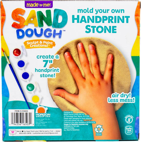 Made By Me! DIY 7-inch Handprint Stone Kit - Sand Dough Sculpt & Paint Creations, Mess-Free Keepsake Gift for Kids Ages