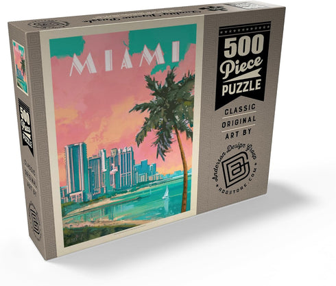 MyPuzzle Miami, FL: Vintage Poster South Beach - Premium 500 Piece Jigsaw Puzzle for Adults