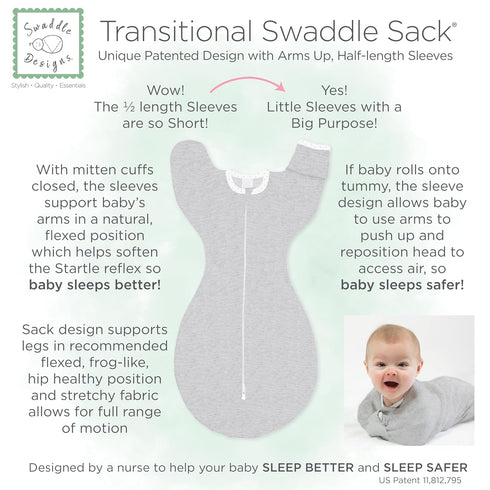 SwaddleDesigns Transitional Swaddle Sack - Arms Up Half-Length Sleeves, Medium, 3-6 Months, Tiny Hedgehogs