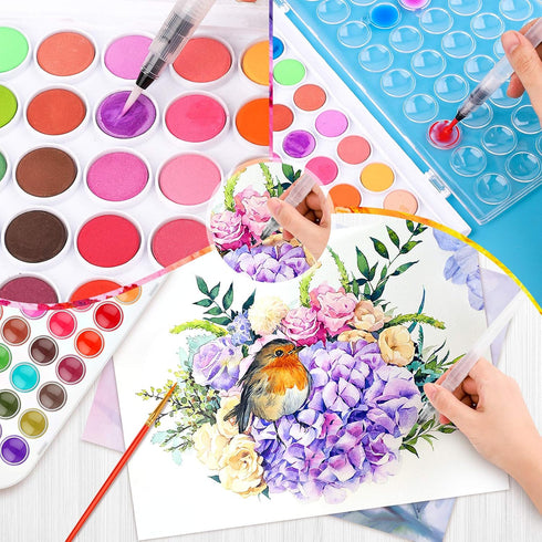 Taotree Watercolor Paint Set, 48-Color Cake & Brush, Refillable Water Brush Pen, Painting Supplies for All Ages