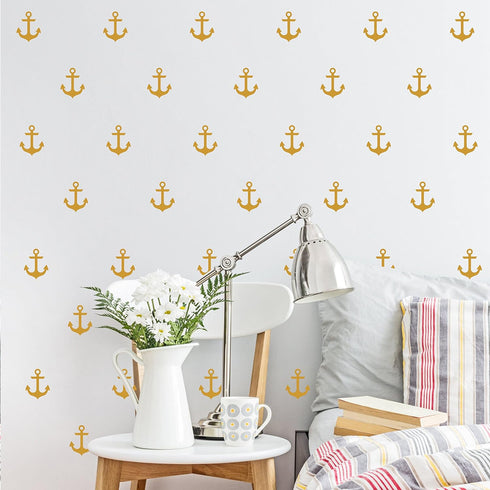 Nautical Anchor Wall Decal - Removable Vinyl Stickers for Baby Kids Bedroom Nursery Decoration A07 (Dumb Gold)
