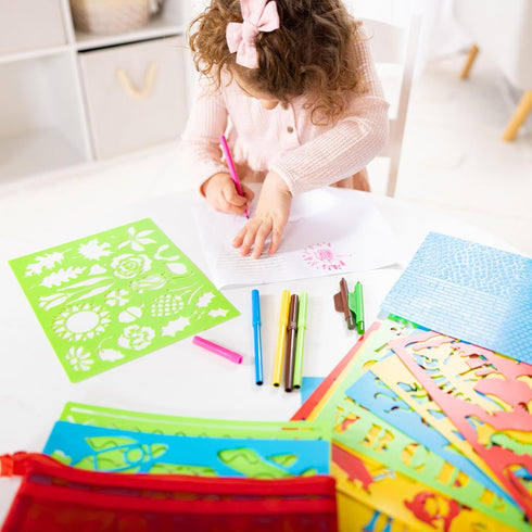 Melissa & Doug Created by Me! Stencil Art Coloring Activity Kit in Storage Pouch - 170+ Designs, 6 Markers, 2 Crayons, Paper - FSC-Certified Materials by Melissa & Doug
