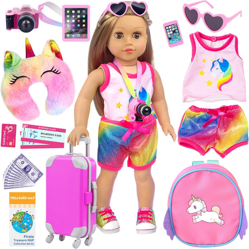 24 18 Inch Set 18 Inch ZITA ELEMENT Pcs Girl Doll Accessories Suitcase Luggage Travel Including Doll Clothes Luggage