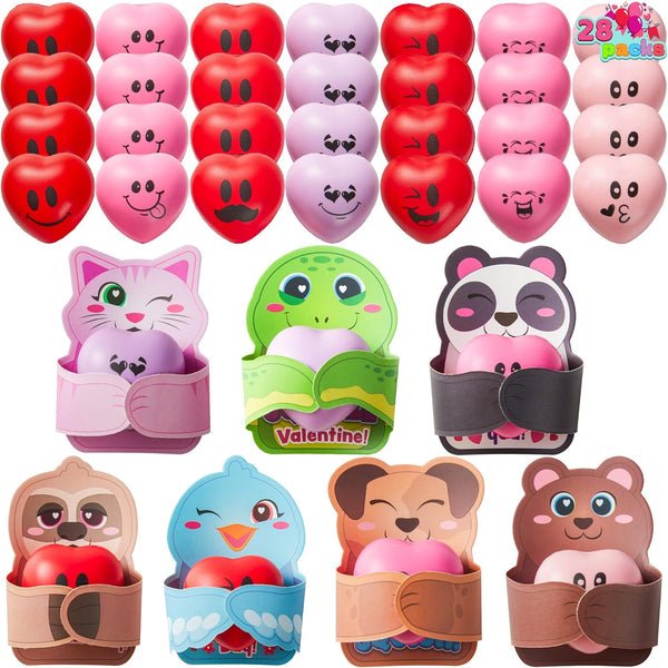 JOYIN 28 Packs Heart Stress Ball with Valentine Cards Heart Shape squishy
