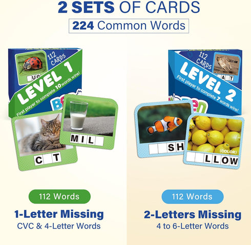 BenBen Spelling Games, Sight Word Games with 224 Flashcards, Educational Phonic Games for Kindergarten to 3rd Grade
