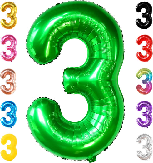 KatchOn Giant Green Number 3 Balloon - 40 Inch, Three Rex Birthday Party Decorations, Green 3 Balloon for Happy Birthday