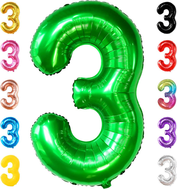 KatchOn Giant Green Number 3 Balloon - 40 Inch, Three Rex Birthday Party Decorations, Green 3 Balloon for Happy Birthday