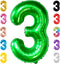 KatchOn Giant Green Number 3 Balloon - 40 Inch, Three Rex Birthday Party Decorations, Green 3 Balloon for Happy Birthday