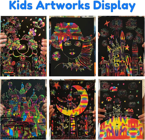 ZMLM Scratch Art for Kids, 60 Rainbow Scratch Paper Art Supplies Kits for Birthday Gift and Crafts