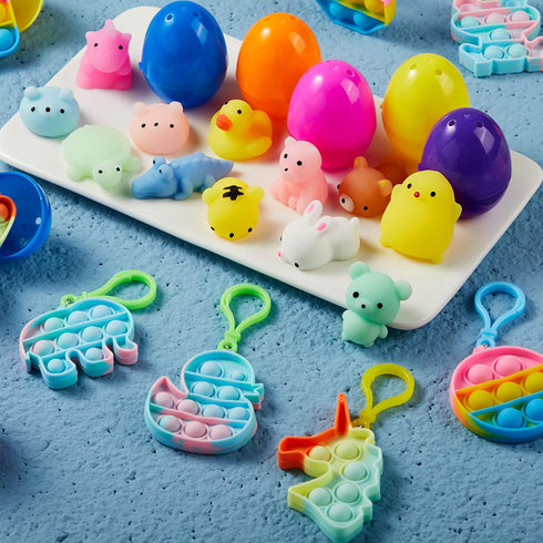 24 JOYIN PCS Prefilled Easter Eggs with Assorted ToysFilled with Mochi Squishy Toys and Pop Bubble Fidget