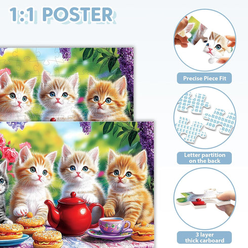 Ciavotie 100 4-6, 6-8 8-10, Piece Puzzles for Kids Ages Kittens' Tea Time Jigsaw Puzzle, Educational Fun for Kids Ages