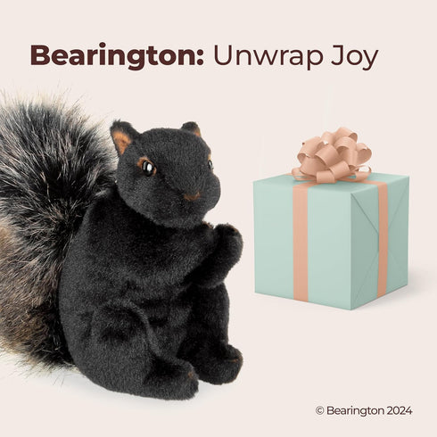 7" Bearington Acorn Black Plush Squirrel Stuffed Animal - Realistic Soft Squirrel Toy for Kids - Cuddly, Adorable