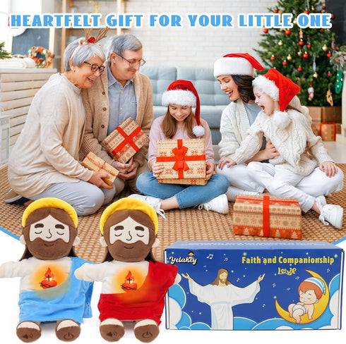 15" Yelakey Soothing Jesus Plush Toys with Light & Sound, Jesus Stuffed Breathing Plushy Doll, Christian Catholic