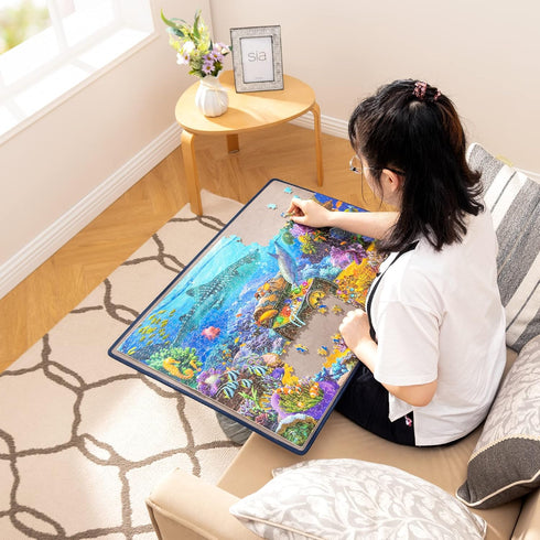1000 Becko US Jigsaw Puzzle Board Portable Puzzle Mat for Puzzles Storage Saver, Non-Slip Surface, Up to Pieces (Gray)