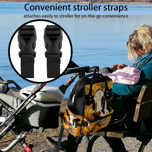 Hsnar Backpack Cow Sunflowers Waterproof Diaper Bag Large Capacity Baby Bag with Stroller Straps, Multi-Pocket Diaper