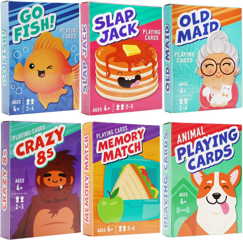 LotFancy Card Games for Kids - 6 Decks: Go Fish, Old Maid, Crazy Eights, Memory Match, Slap Jack
