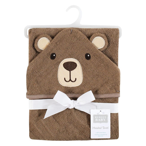 Unisex Cotton Animal Face Hooded Towel for Babies - Brown Bear Design, One Size