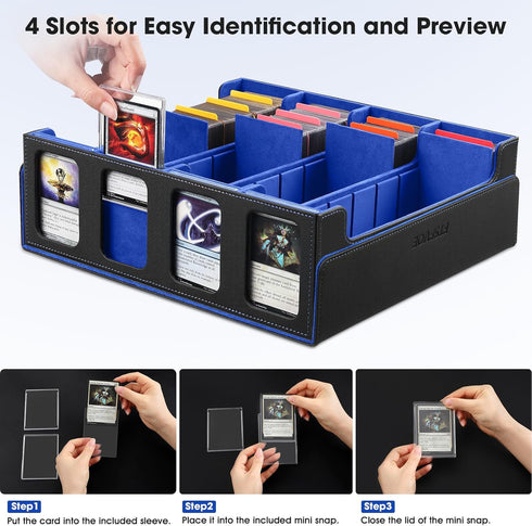 FTSFVOE Commander 3000+ 24 Trading Card Storage Box for - Card Deck Box with Removable Cover, Colorful Divider Tabs