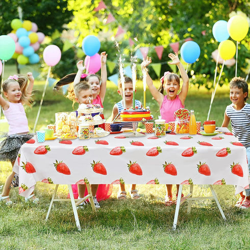 2 Pcs Strawberry Tablecloth, Plastic Table Covers 87 x 51 Inches for Birthday Party Supplies
