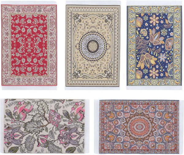 5pcs 1:12 Miniature Carpet: Floral Print Vintage Woven Rugs for Doll House Furniture Decor