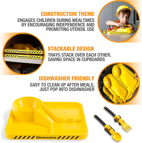 Set 3 set Dinneractive Dining for Kids - Piece Construction Themed Toddler Utensils & Toddler Plates - Toddler Forks