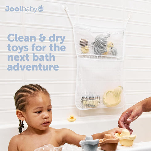 Jool Baby Bath Toy Storage Bag Mesh Holder for Kids Bathtub Toys Suctions to Wall, Machine Washable