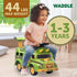 WADDLE Dinosaur Ride On Cars for Toddlers 1-3 - Dino Rig Transporter with 2 Monster Rigs, Lights, and Sound