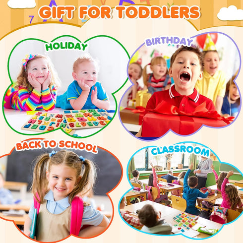 Wooden Puzzles for Toddlers, 3 in 1 Alphabet and Number Shape Puzzle, Educational Learning Toys Set of 3