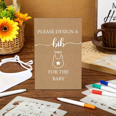 100 50 25 24 1 Panitay Pcs DIY Baby Bibs Decorating Kit White Bibs Stencils Markers Baby Shower Game Sign