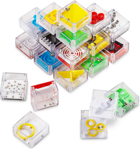 Bedwina Mini Cube Puzzle Box Set - 24 Pack 1.5 Inch 3D Brain Teaser Maze Ball Toy Puzzles for Kids, Teens, Adults