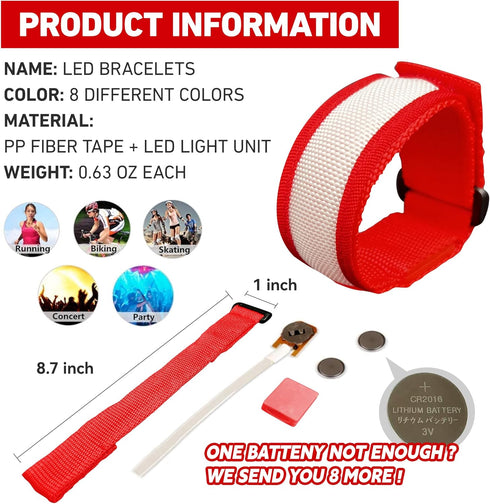 8 PCS LED Glow Bracelets, Light Up Wristbands - Glow in The Dark Party Bracelets Favors Supplies for Christmas, Concerts, Festivals, Game Prizes, Sports, Rave Accessories.