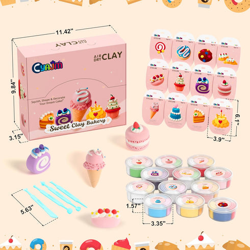 12 Cake Themed Air Dry Clay Kit for Kids - Boxes Ultra Light Model Magic Clay, Soft DIY Modeling Clay with Sculpting