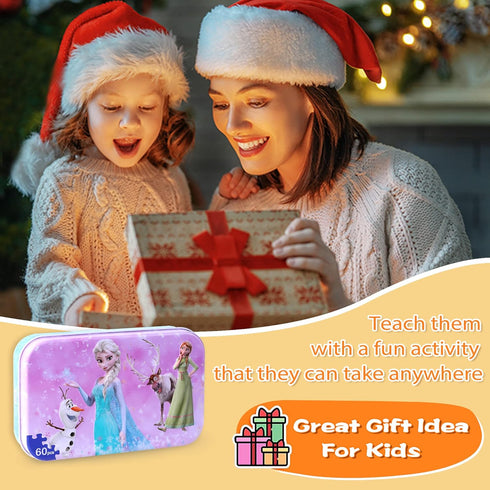 LELEMON 60 Piece Pretty Girl Puzzles for Kids Ages 4-8, Snowman Jigsaw Puzzles for Ages 3-5, Educational Learning Toys